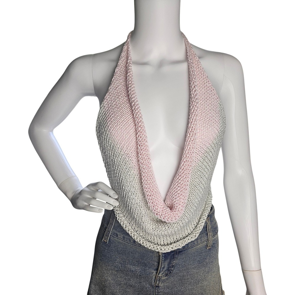 Handmade Knit Halter Top Backless Cowl Neck Crop Top Y2K‎ Festival Fashion - Picture 2 of 8